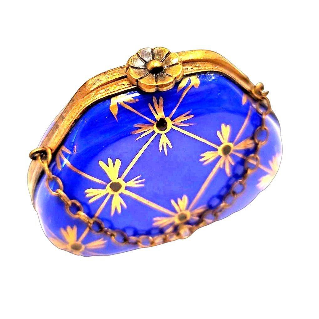 Exclusive Hand-Painted Cobalt Blue Purse with Gold - Limited