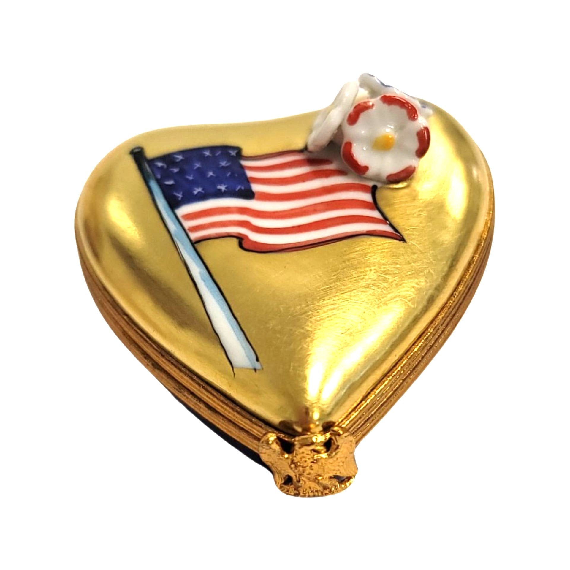 Heart Patriotic American Flag United States Limoges Box Porcelain