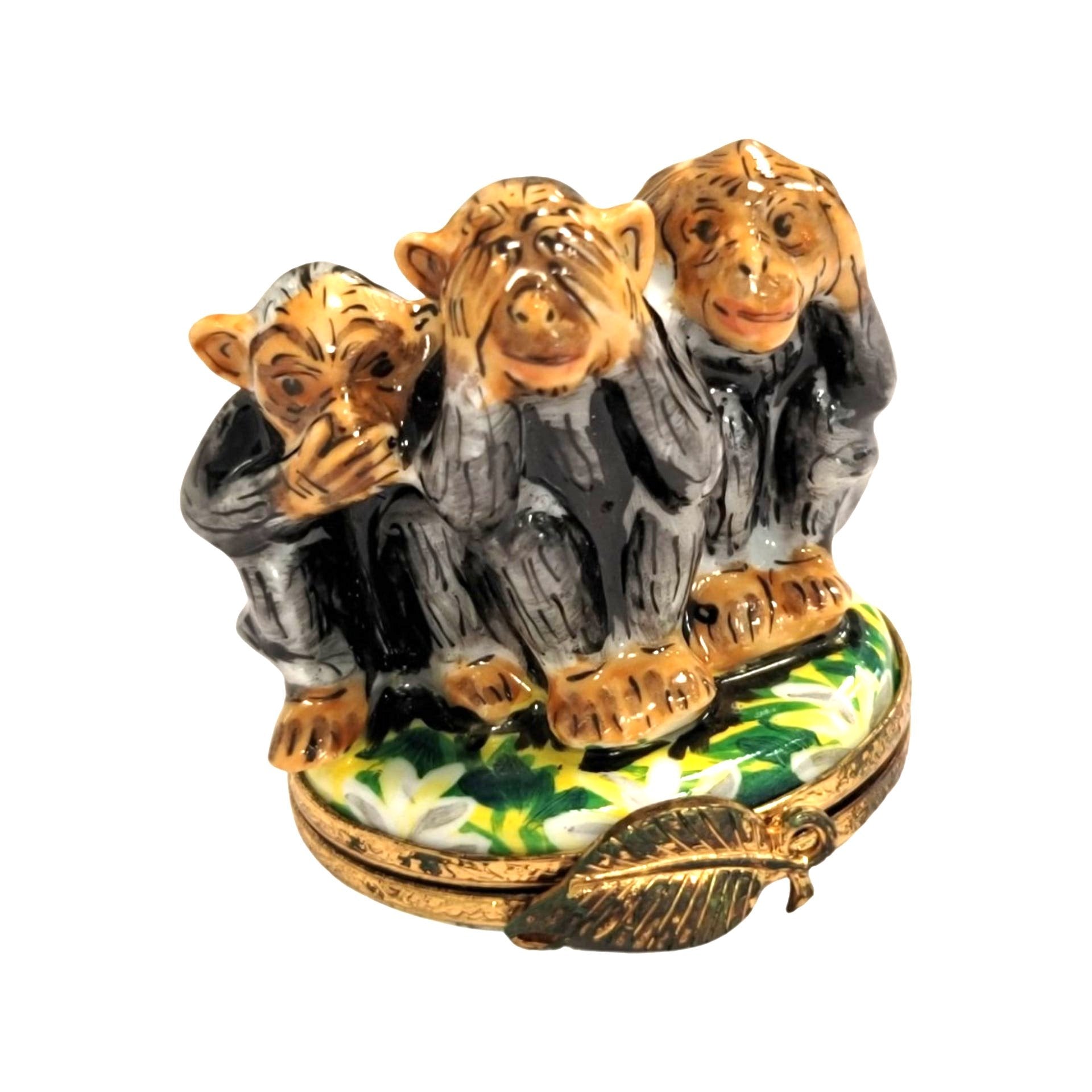 Elegant Three Monkeys Limoges Box Porcelain Figurine — {{ shop }}