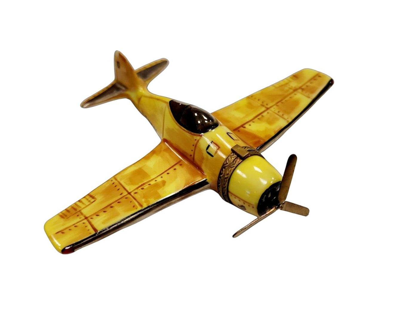 Airplane Usa Navy Bomber Yellow 5 inch Wing Limoges Box Porcelain Figurine-vehicle-CH1R207