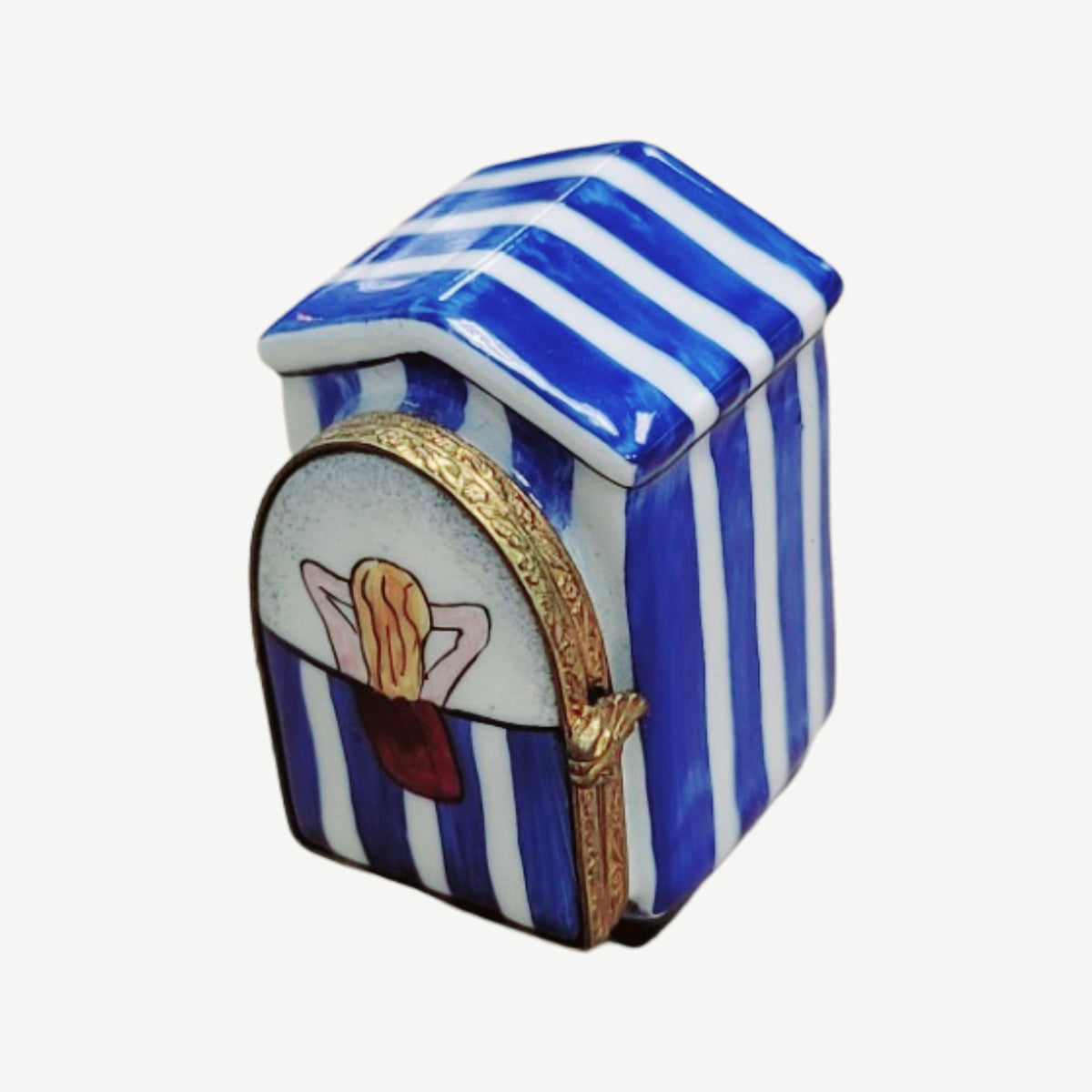 BEACH CHANGING HUT-ENGLISH - LIMOGES PORCELAIN FIGURINE BOXES