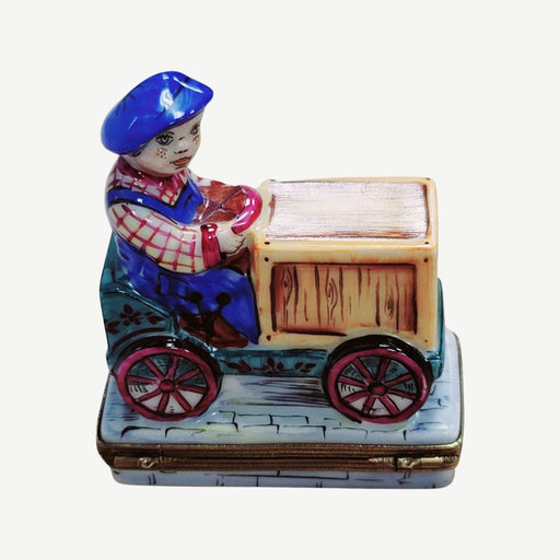 Boy Kid on Cart Bike Limoges Box Porcelain Figurine-baby vehicle-CH3R346