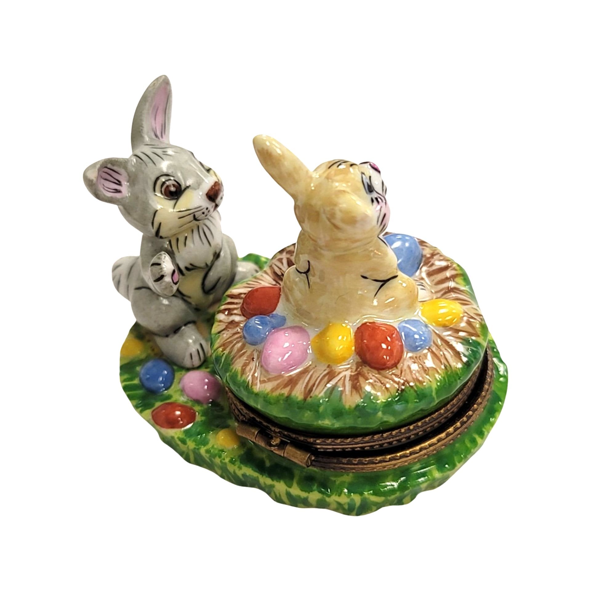 Easter Bunny Basket w Eggs Limoges Box Porcelain Figurine