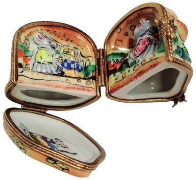 3 Hinged Mice House Eating Cheeseburger Rare Limoges Box Porcelain