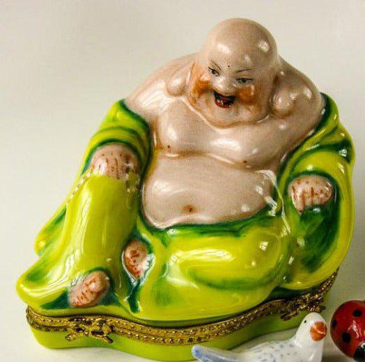 Budhha in Green Robe Porcelain Limoges Trinket Box - Limoges Box Boutique