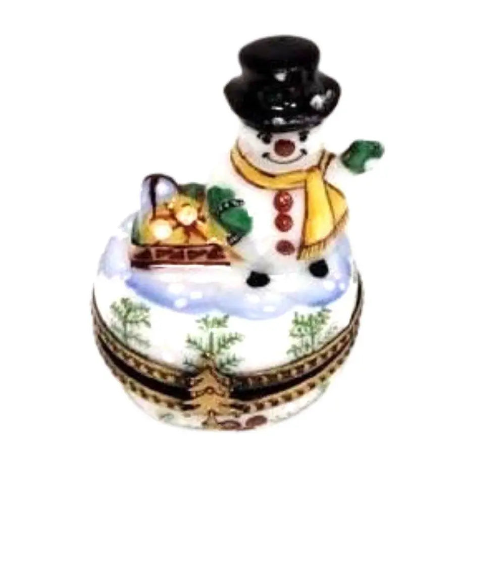 Christmas Snowman Waving Best Detail Limoges Box Figurine - Limoges Box Boutique