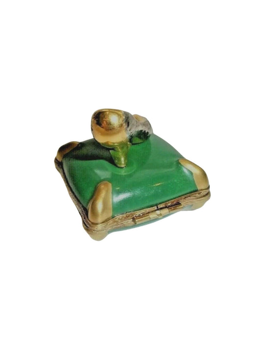 Green Shoe on Pillow Limoges Box Figurine - Limoges Box Boutique