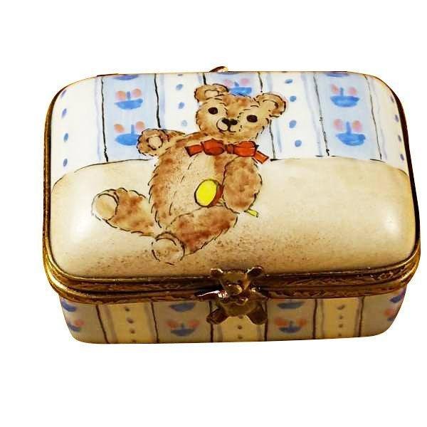 Rectangle Box with Teddy Bear Porcelain Limoges Trinket Box - Limoges Box Boutique