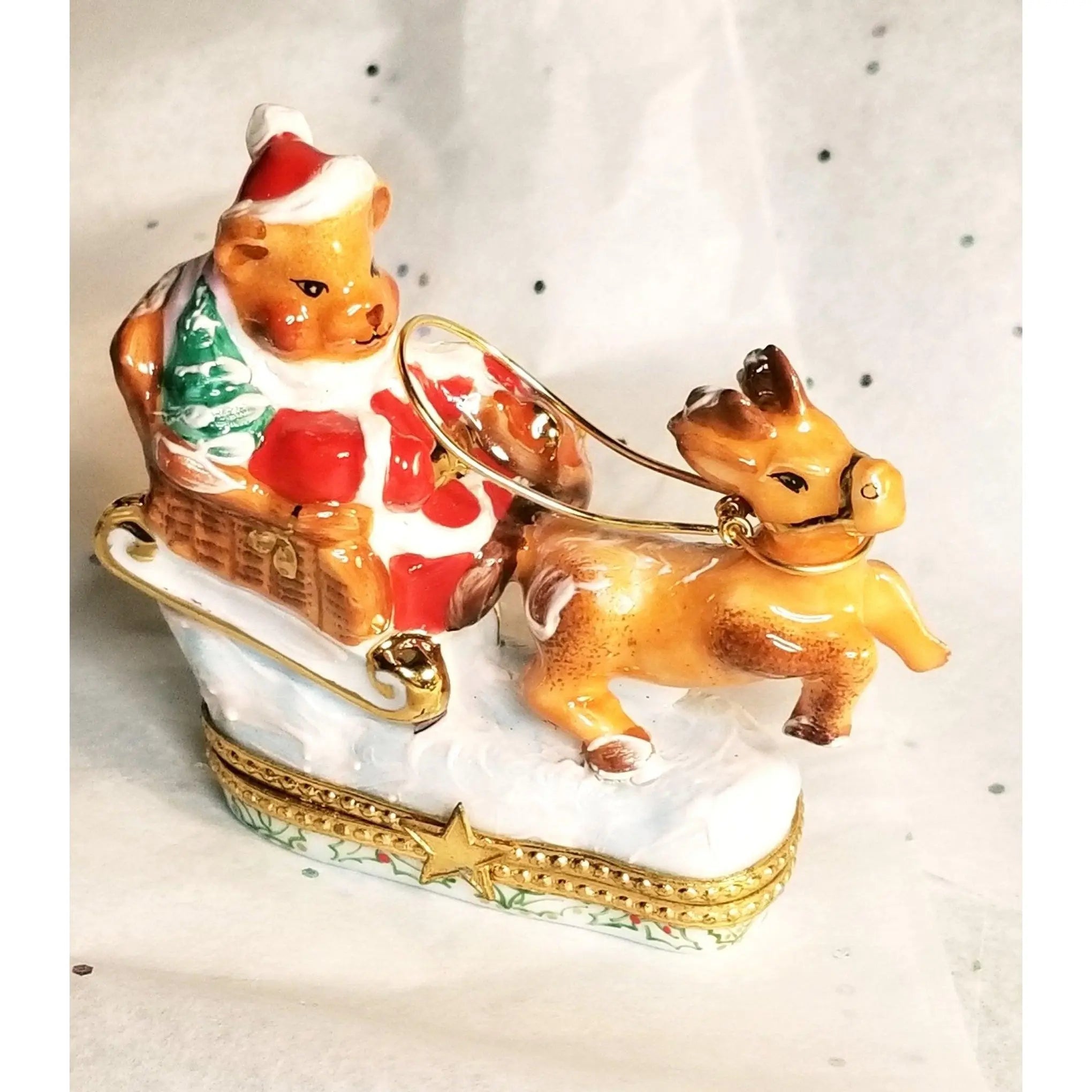 Porcelain Santa Sleigh top With Reindeer