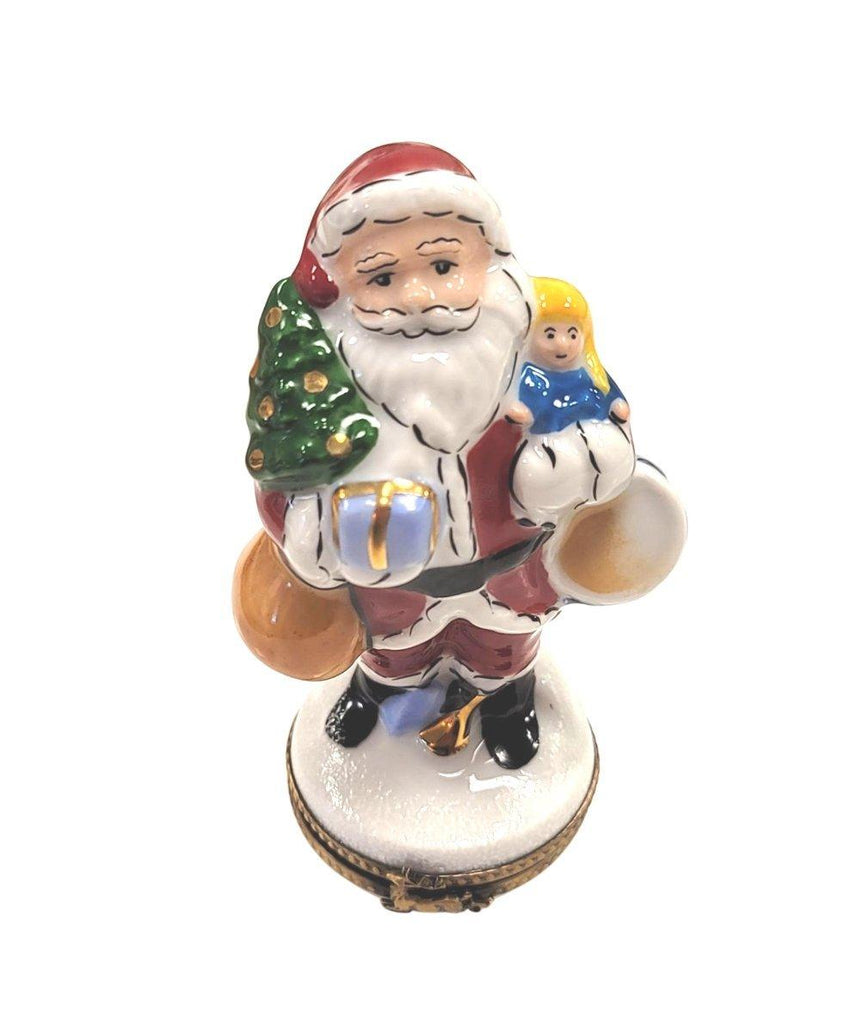 Santa with Tree and Gifts Limoges Box Porcelain Figurine - Well