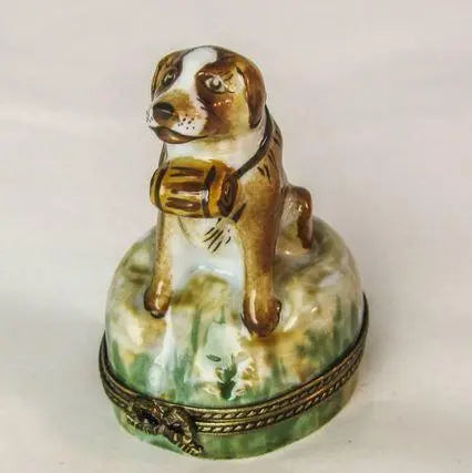 St Bernard Dog Porcelain Limoges Trinket outlets Box