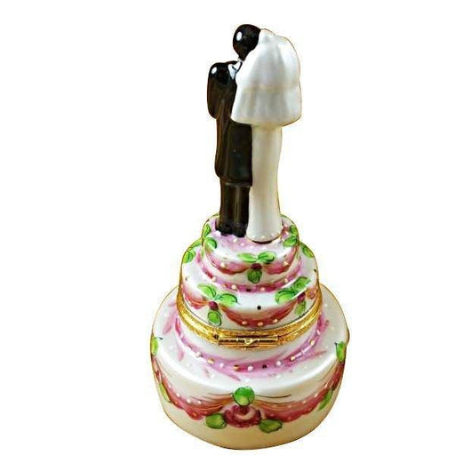 Tall Bride & Groom on Cake Porcelain Limoges Trinket Box - Limoges Box Boutique